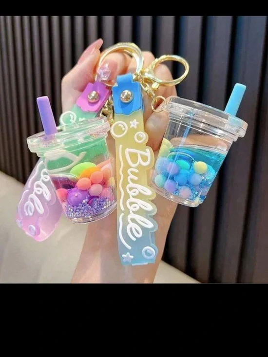 Cute Pastel Bubble Drink Keychain for Kids - Pink, Blue, Green, Purple - Picture 2 of 3